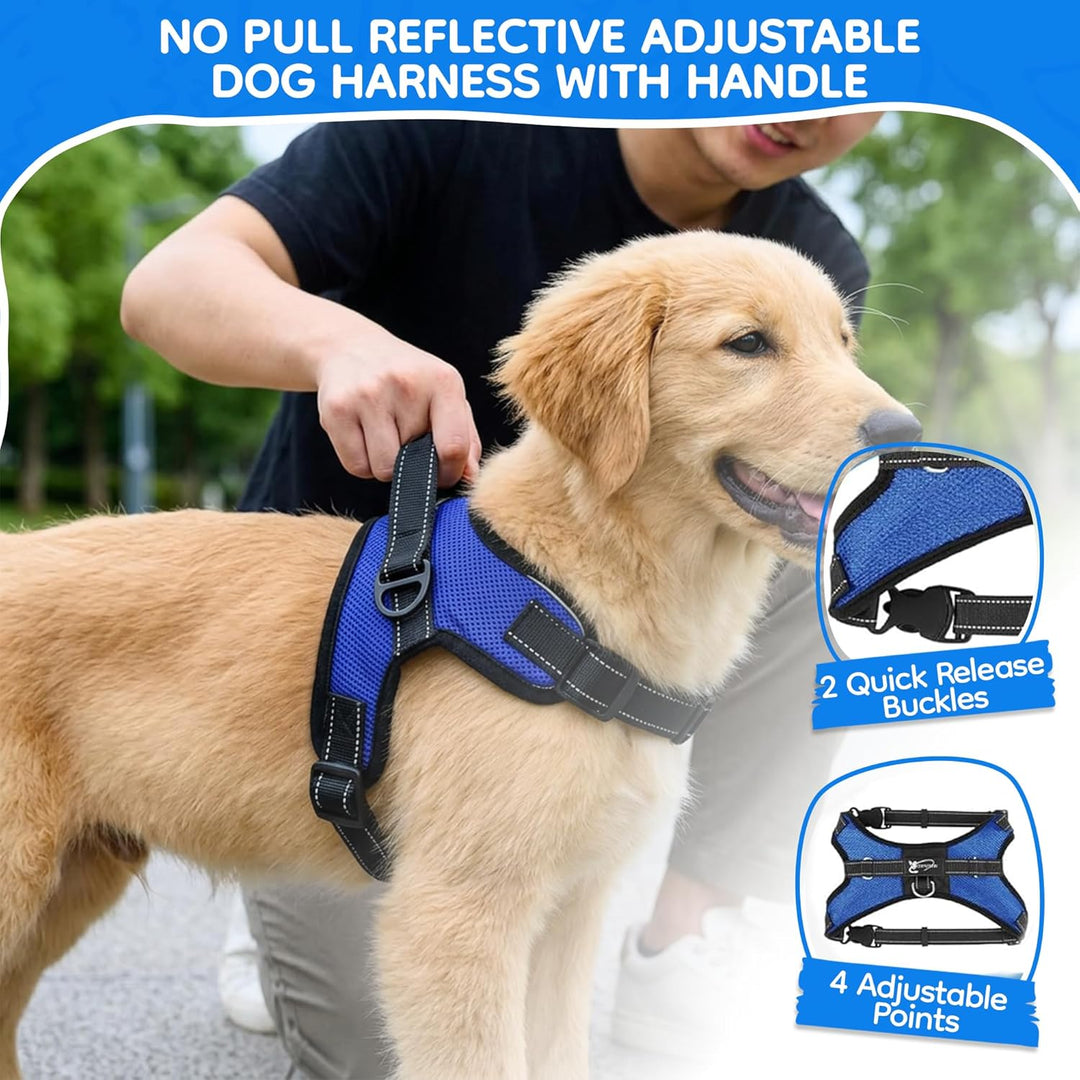 Hundegeschirr „Kein Ziehen“, reflektierend, verstellbar, mit Griff, Small, blau Small blau, Small bl