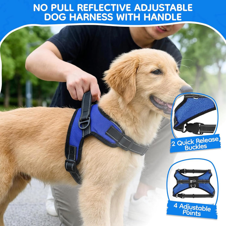 Hundegeschirr „Kein Ziehen“, reflektierend, verstellbar, mit Griff, Small, blau Small blau, Small bl
