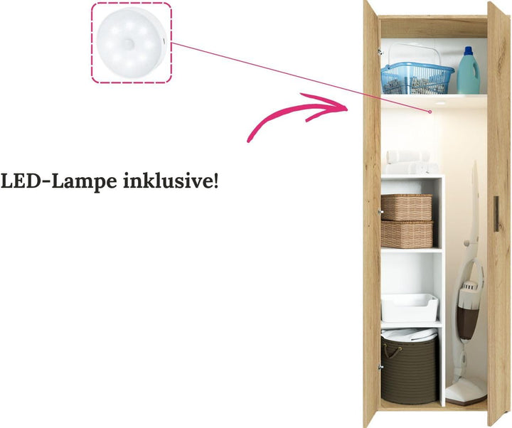 Happy Babies Utility-Schrank 60cm | Weiss | Vorratsschrank für Staubsauger, Mopps & Reinigungsmittel