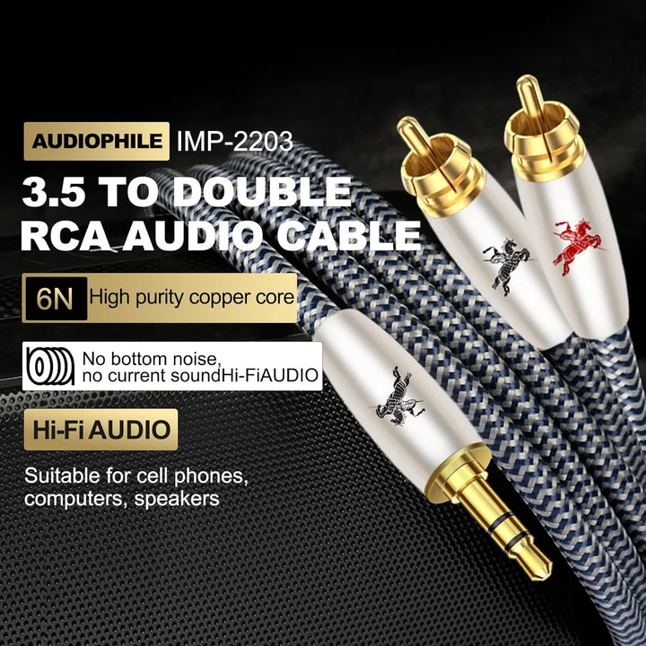Impeto 3,5mm Klinke auf 2 Cinch Y Kabel Adapter [2m] Aux auf 2 RCA kabel Audio Kabel, 6N OFC cinch a