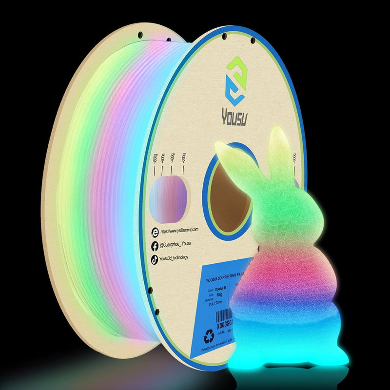 YOUSU Glow in the Dark PLA Filament 1.75mm, leuchtet im Dunkeln，Massgenauigkeit 99% Wahrscheinlichke