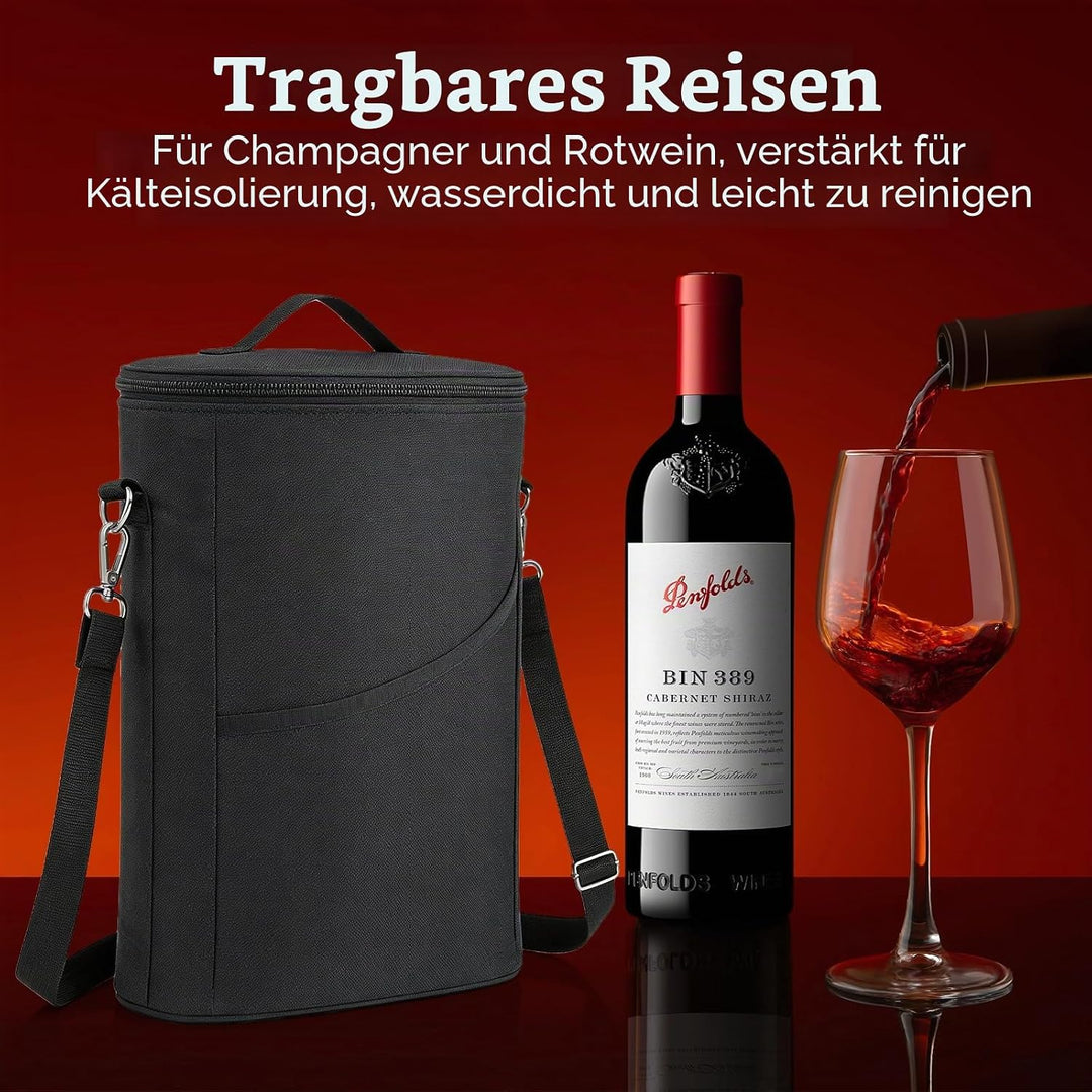 Weinkühltasche für 2 Flaschen, Grosse Kühltasche, Tragbarer Wein-Eisbeutel mit Gurt, Tragbare Flasch
