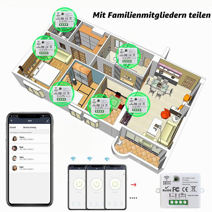DieseRC Mini Wireless WiFi Switch, 2500W 10A RF Relais Fernbedienung 3 Empfänger mit 1 Wireless Wand