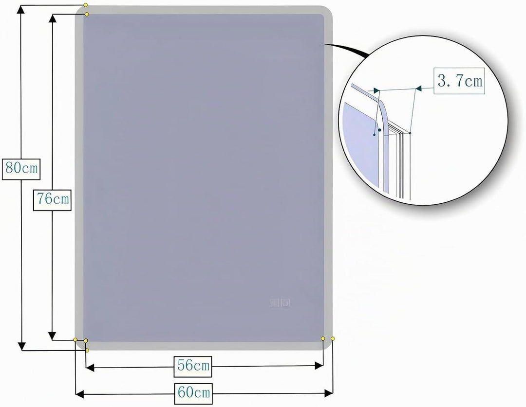 LED Badezimmerspiegel 80x60 cm, dimmbar, beschlagfrei, IP44 3 Lichtfarbe + Dimmbar 80L x 60B cm, 3 L
