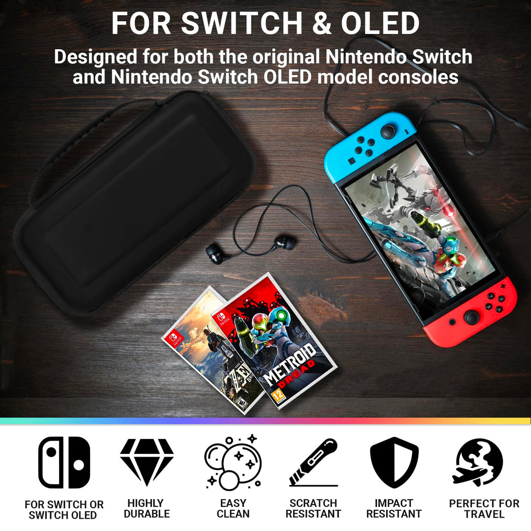 Orzly Tragetasche Kompatibel mit Nintendo Switch und New Switch OLED-Konsole - Schwarze schützende H