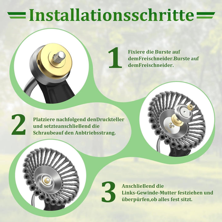 Profi Unkrautbürste Freischneider, Universelle Wildkrautbürste für Motorsensen 25,4mm Bohrung, Draht