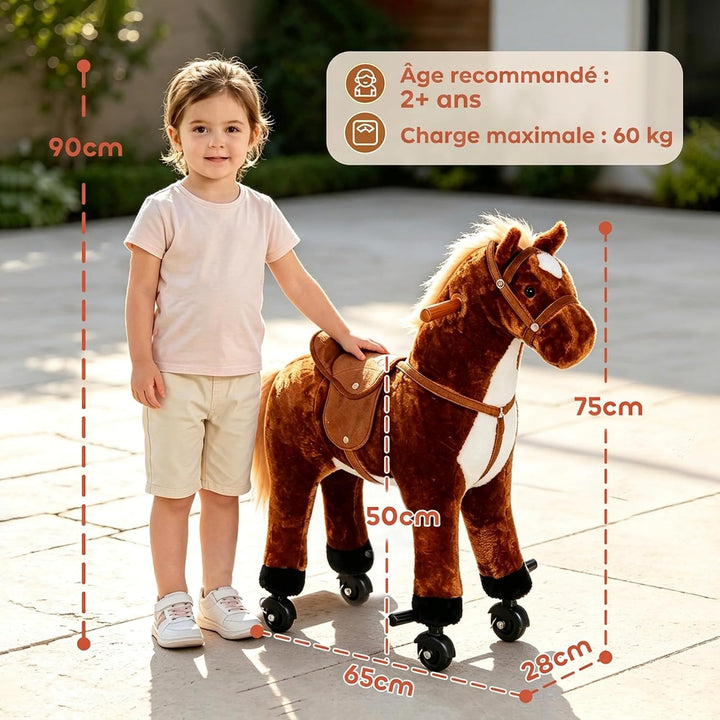 HOMCOM Plüsch-Laufpferd Reittier Schaukelpferd für 2+ 50cm Braun