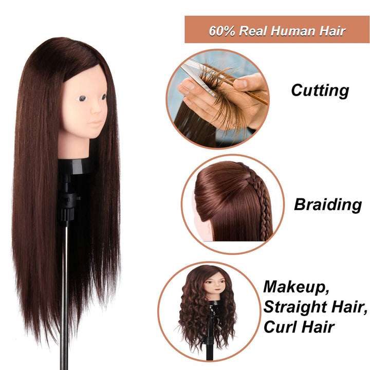 MYSWEETY 20” Übungskopf Trainingsköpf Friseure Frisierkopf 60% Echthaar Perückenkopf Puppenkopf von