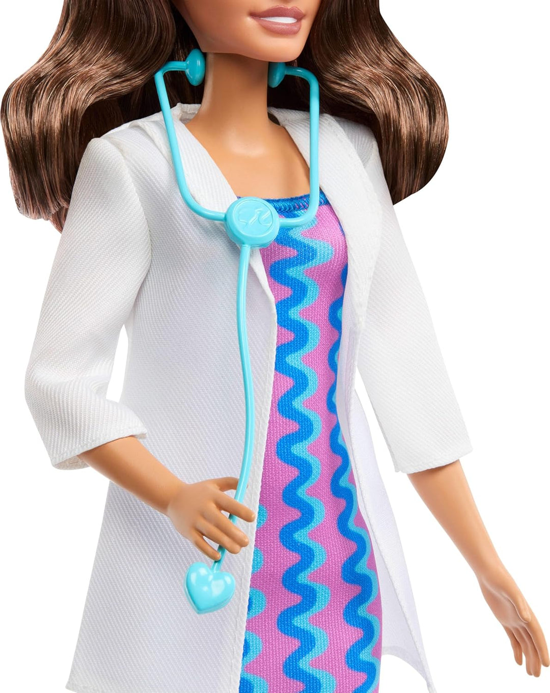 Barbie Karriere Ärztin-Modepuppe mit Abnehmbarer Kleidung, weissem Arztkittel, Kleid und Schuhen sow