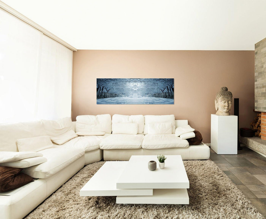 Paul Sinus Art Panoramabild auf Leinwand und Keilrahmen 150x50cm Winterlandschaft Bäume Weg Baumtunn