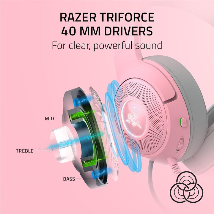 Razer Kraken V2 Kitty USB-kabelgebundenes RGB-Headset: Chroma Ears – Stream reaktive Beleuchtung – H