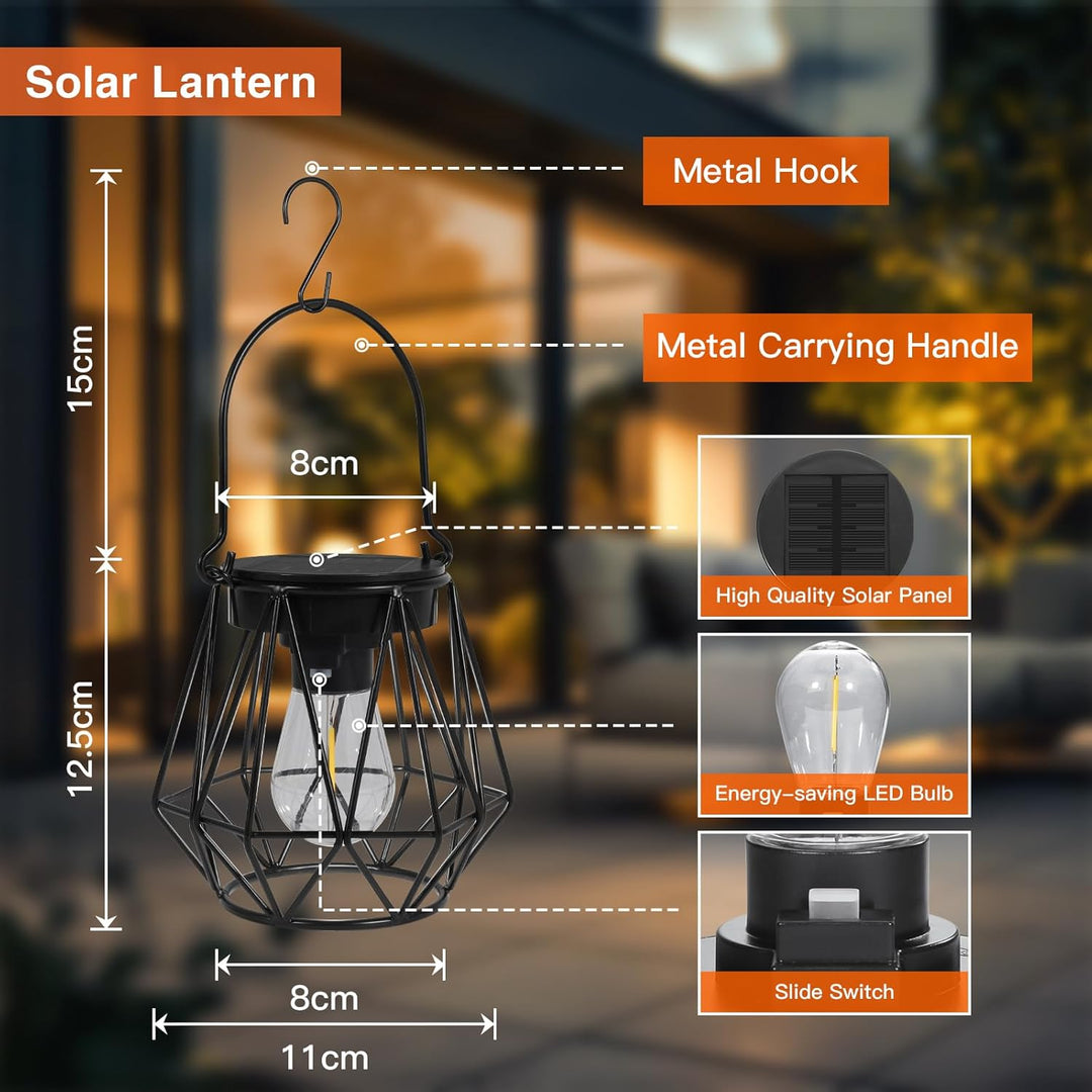 Ketom Solarlampen für Aussen Hängend/Stehend, 2 Stück Retro LED Solar Laternen, IP65 Wasserdicht Met