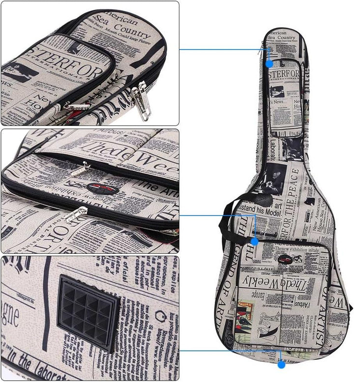 Btuty Gitarrentasche, 104 cm, 600D wasserdichtes Oxford-Gewebe, Zeitungsstil, doppelt genähte, gepol