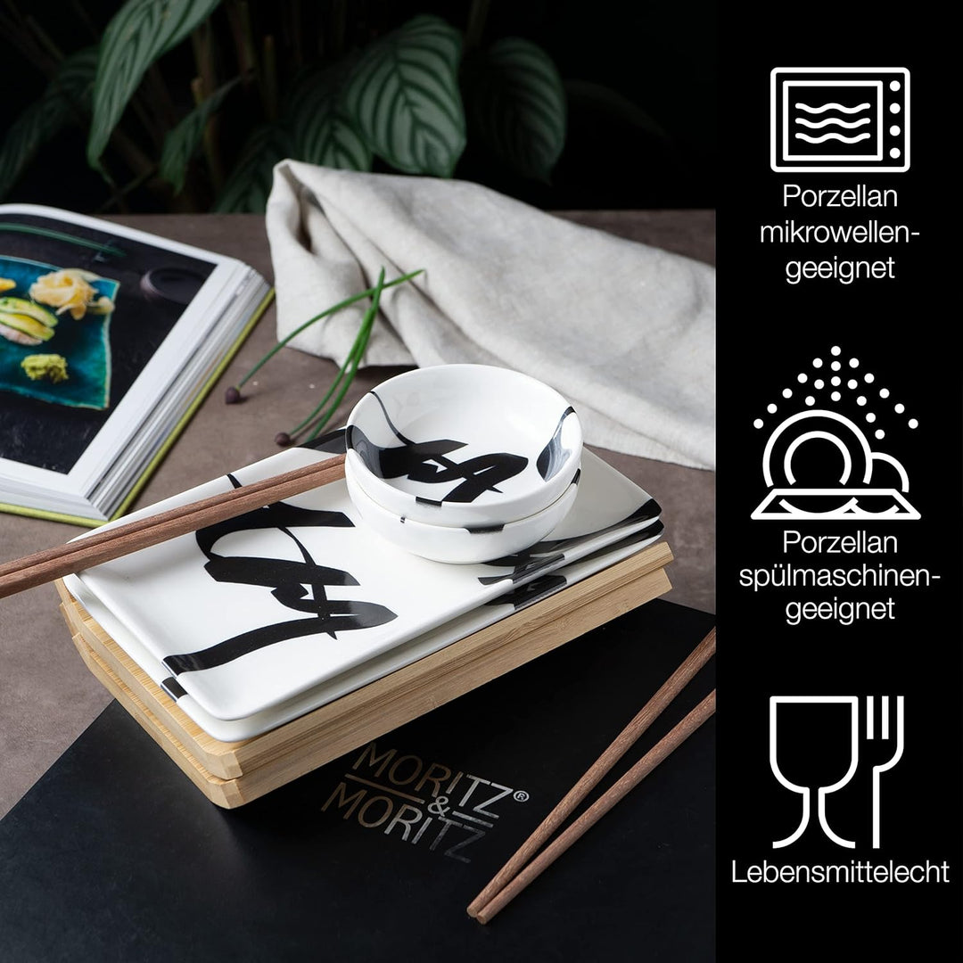 Moritz & Moritz Sushi Geschirr Set für 2 Personen - 10 Teile - Sushi Servierset mit 2x Sushi-Teller,