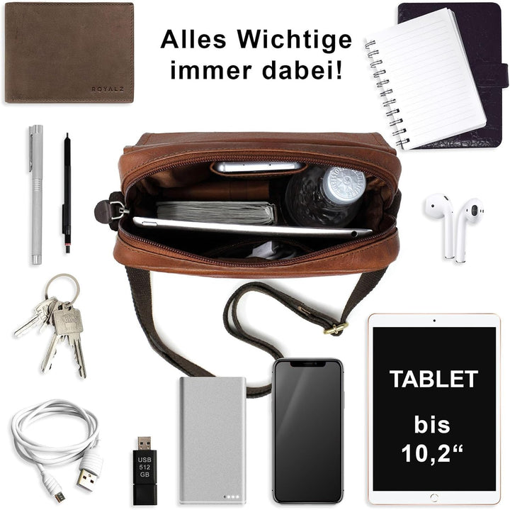 ROYALZ 'Idaho' Vintage Leder Umhängetasche Klein Herren Kompaktes Design Männer Ledertasche Mini Mes