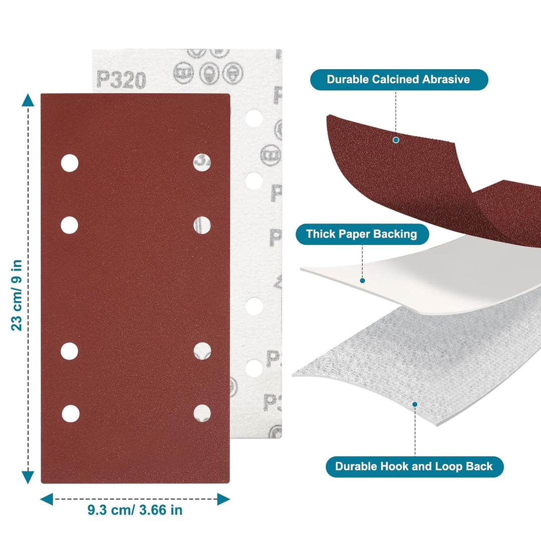 BIGP 50 Stück Schleifblatt Set 93x230 mm mit Klettverschluss | Körnungen 320 | Für Multischleifer &