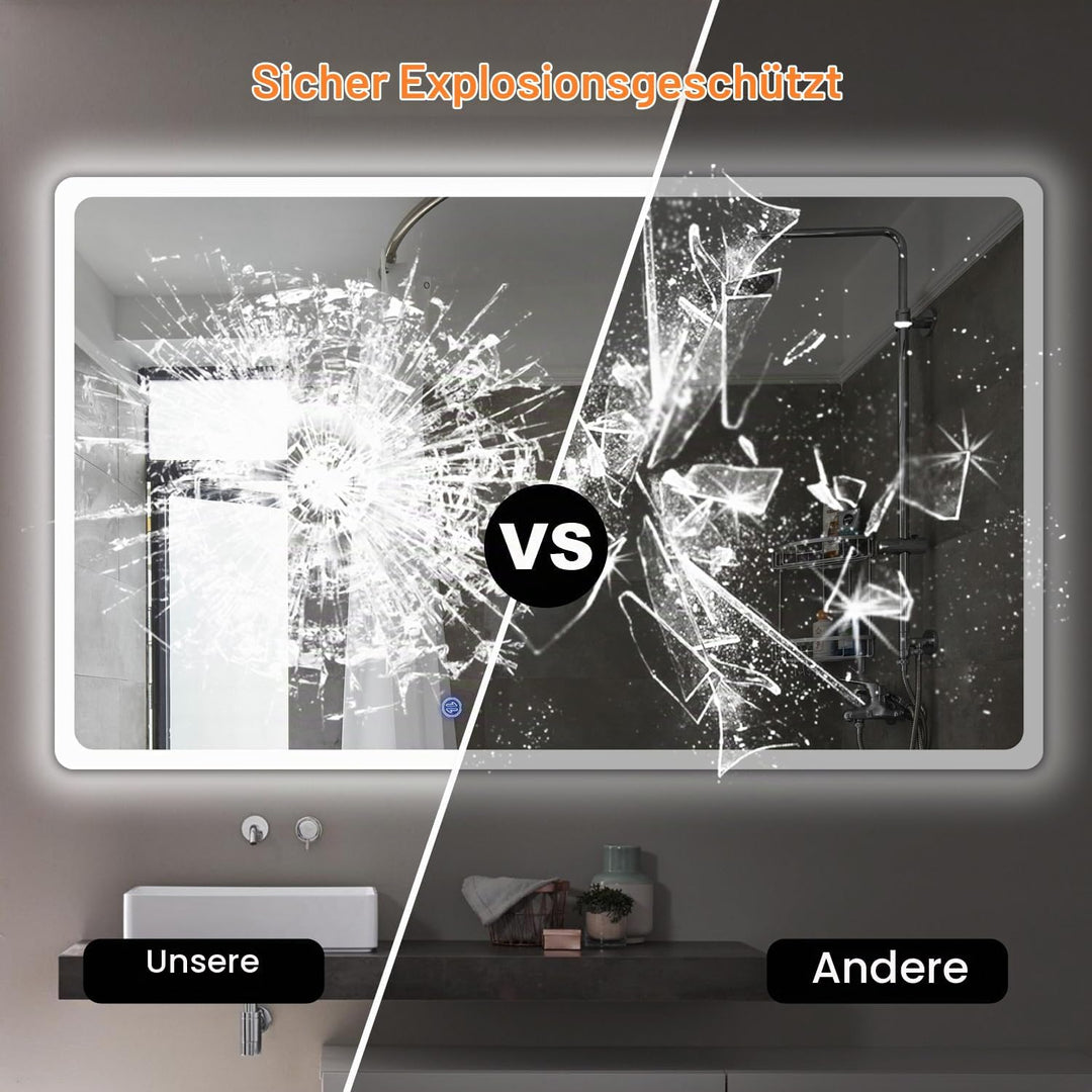 Badspiegel mit Beleuchtung 150x90cm, Badezimmerspiegel Wandspiegel und Touch-Schalter, IP65-Led-Spie