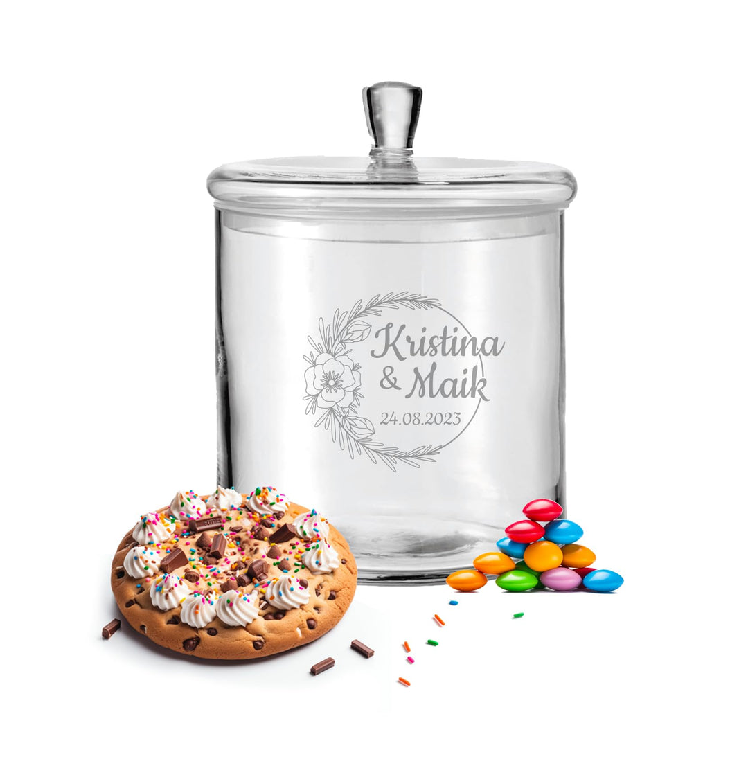 LALALO Leonardo Keksdose mit Gravur als Hochzeit Geschenk, Keksglas/Bonbonglas personalisiert als Ho