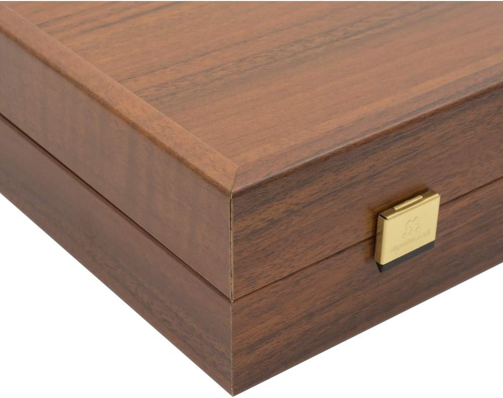 Manopoulos Backgammon-Set, Walnuss und Eiche, mit Philos-Deluxe-Bechern