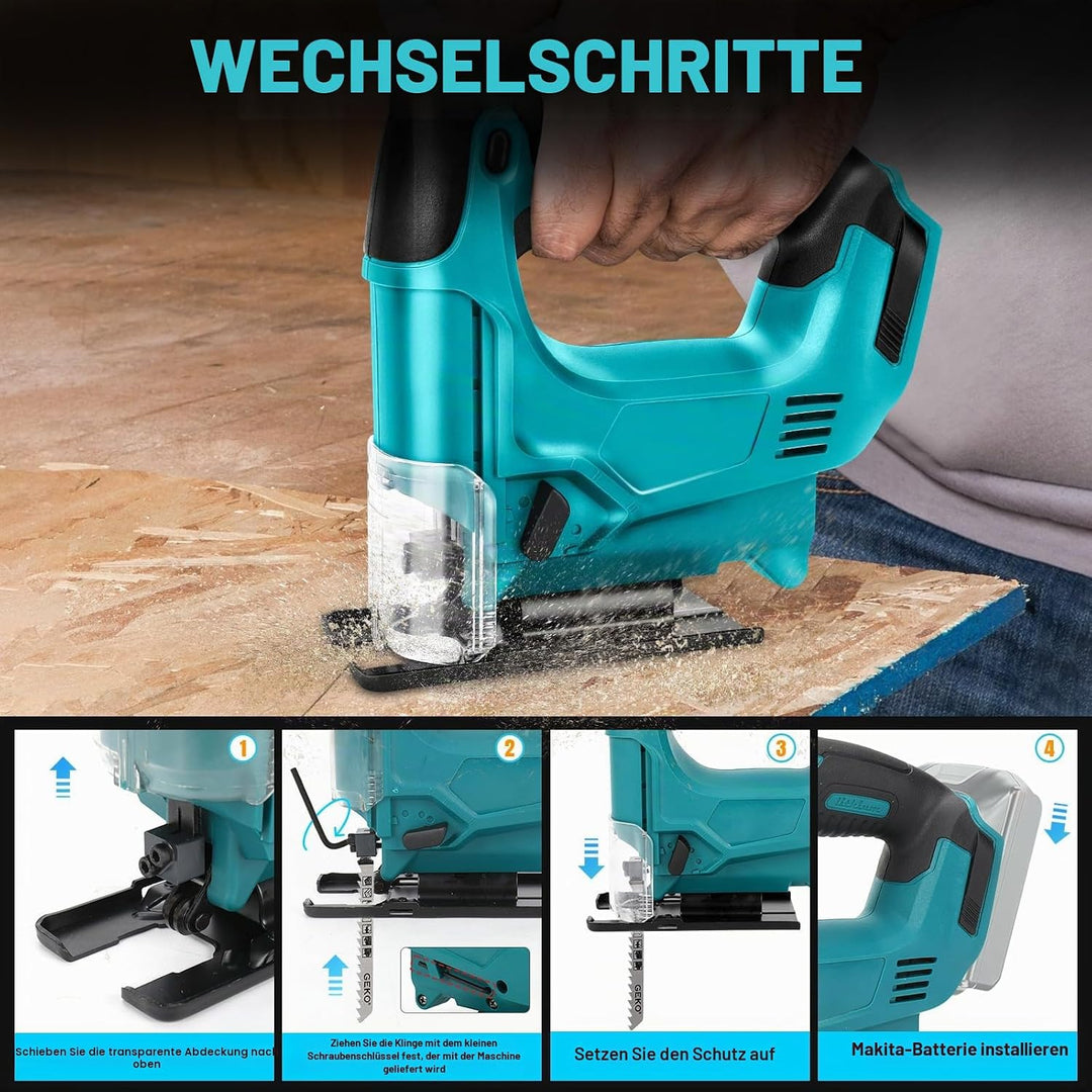 Akku Stichsäge für Makita 18V Lithium-Akku, Elektro-Stichsäge mit 10 Stichsägeblatt,Variable Geschwi