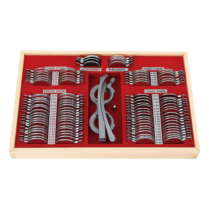 104Pcs Testlinsen-Set, 38x27x6cm Optisch Messbrille Linse Augenoptiker Metal Optometry Optical Trial