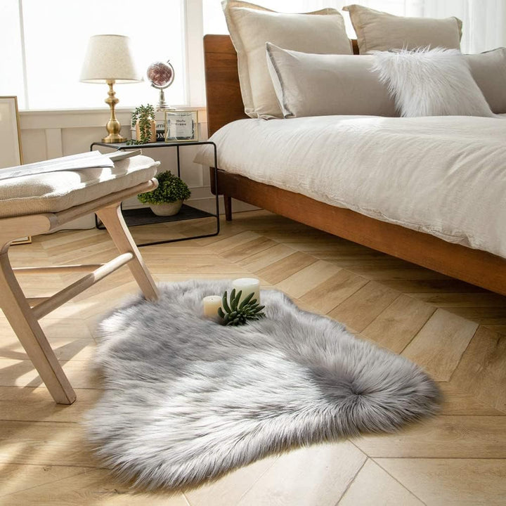 Faux Lammfell Schaffell Teppich Grau 40x60 cm, Longhair Flauschiger Teppiche Wohnzimmer Deko Weicher