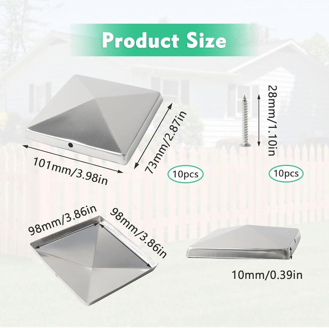 Pfostenkappen 10x10cm-10 Stück Verzinkte Pfostenabdeckung aus Metall, Pyramidenform Zaunpfosten Kapp