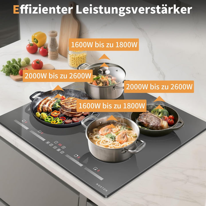 NOXTON Induktionskochfeld 60 cm Einbau mit Booster, Autarkes Induktionsfeld 4 Platten mit Schiebereg