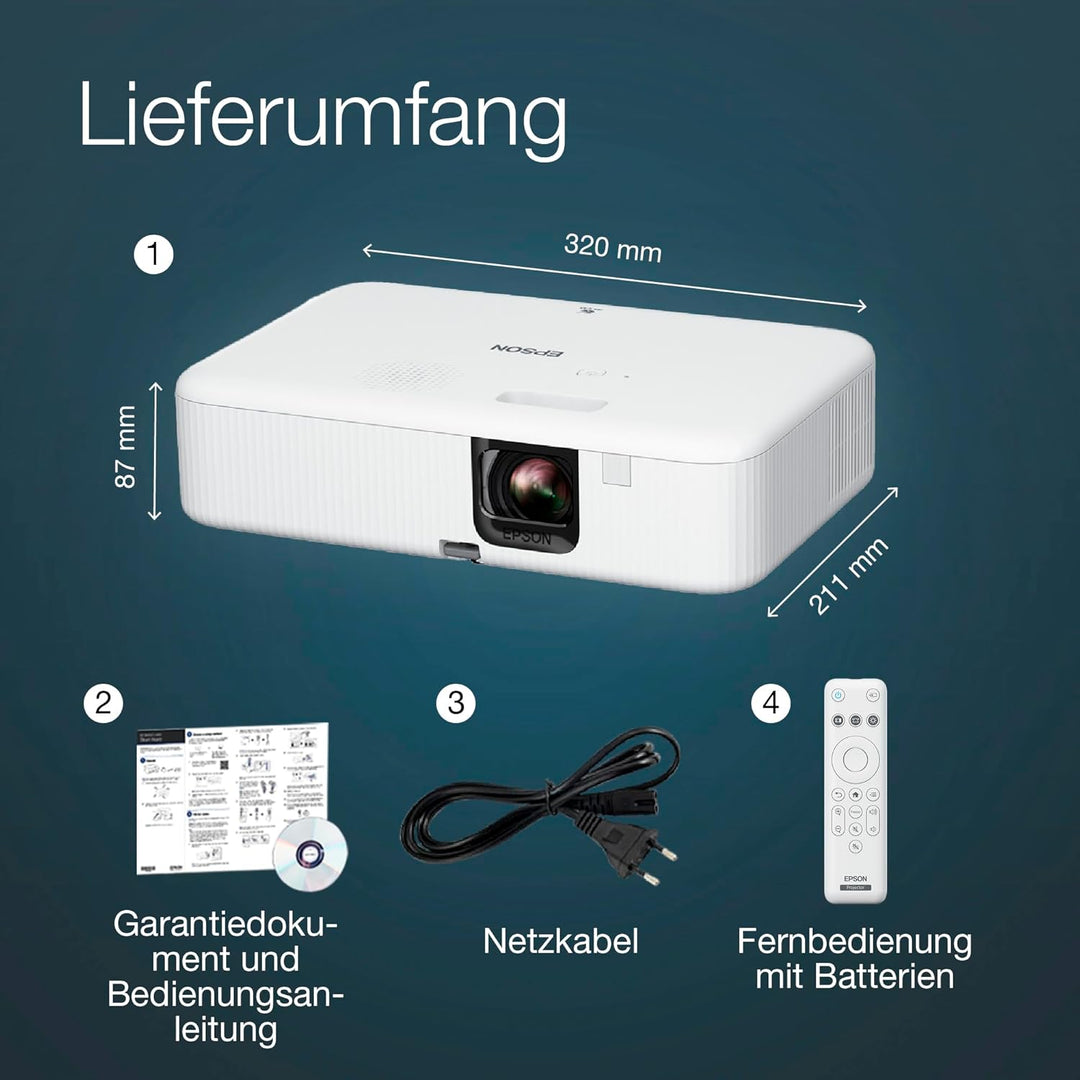 Epson CO-FH02 Smart Full HD-Projektor, 3.000 Lumen, bis zu 391-Zoll-Projektionsfläche Android TV Ful