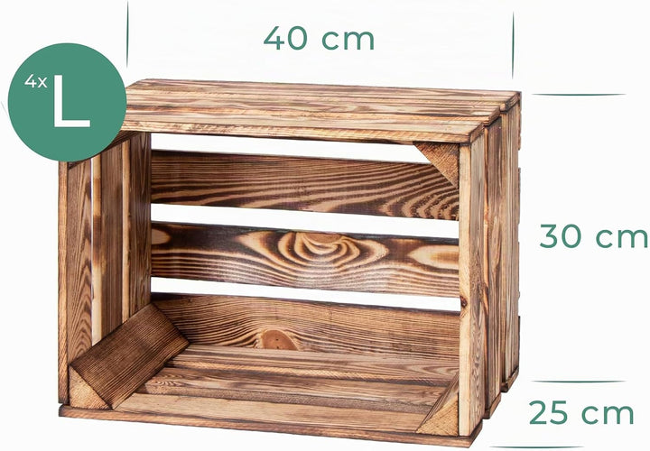 LAUBLUST Vintage Holzkisten 7er Set Geflammt - 50x40x30cm / 40x30x25cm | Weinkisten &amp; Obstkisten | D