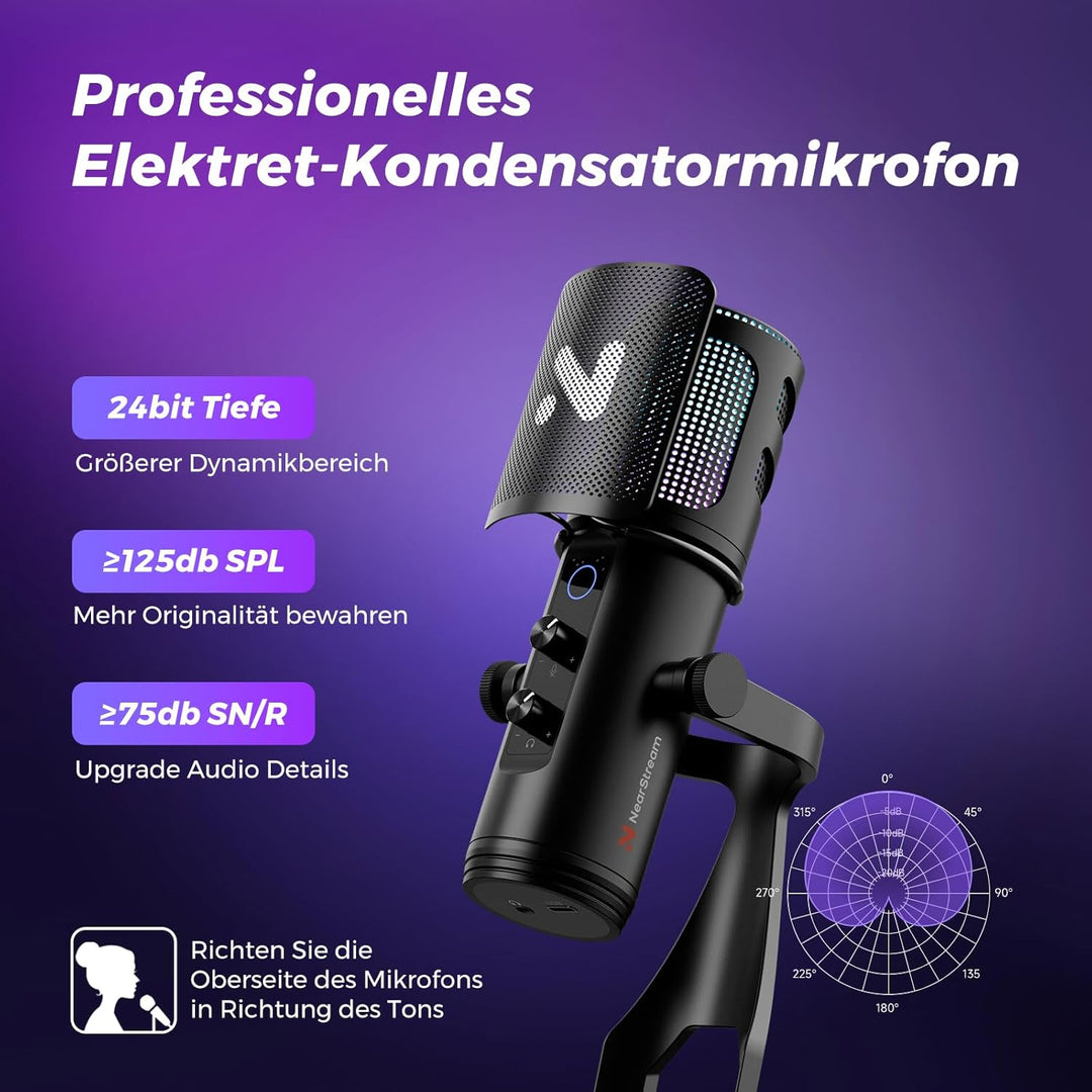 NearStream RGB Gaming Mikrofon Kit mit Stand,USB Mikrofon für Podcasts/Streaming,Kondensator mikrofo