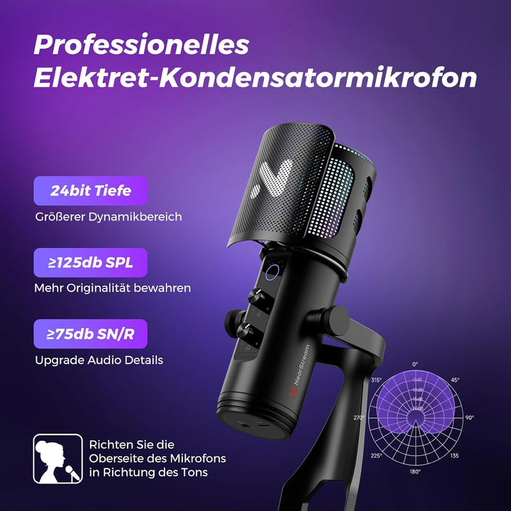 NearStream RGB Gaming Mikrofon Kit mit Stand,USB Mikrofon für Podcasts/Streaming,Kondensator mikrofo