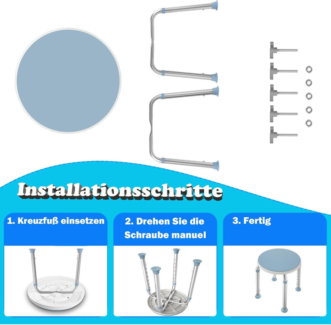 HENGMEI Anti-Rutsch Aluminium Duschhocker Höhenverstellbar Badhocker 360° Drehbar rund Duschstuhl Ba