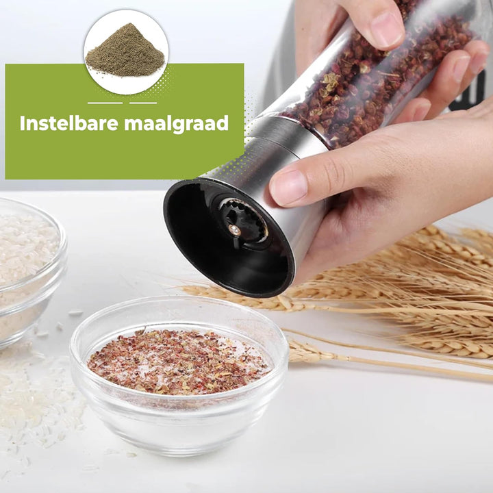 Salz- und Pfeffermühlen Set – Manuelle Pfeffermühle & Salzmühle mit einstellbarem Keramikmahlwerk, E