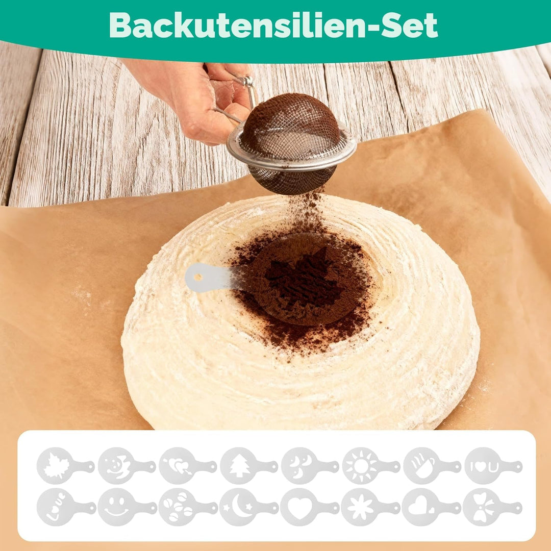 10-teilig Gärkorb Brot Set, 23cm Gärkörbchen zum Brotbacken, Sauerteig Starter Set, Einschliesslich