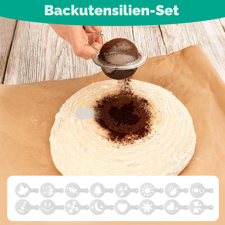 10-teilig Gärkorb Brot Set, 23cm Gärkörbchen zum Brotbacken, Sauerteig Starter Set, Einschliesslich