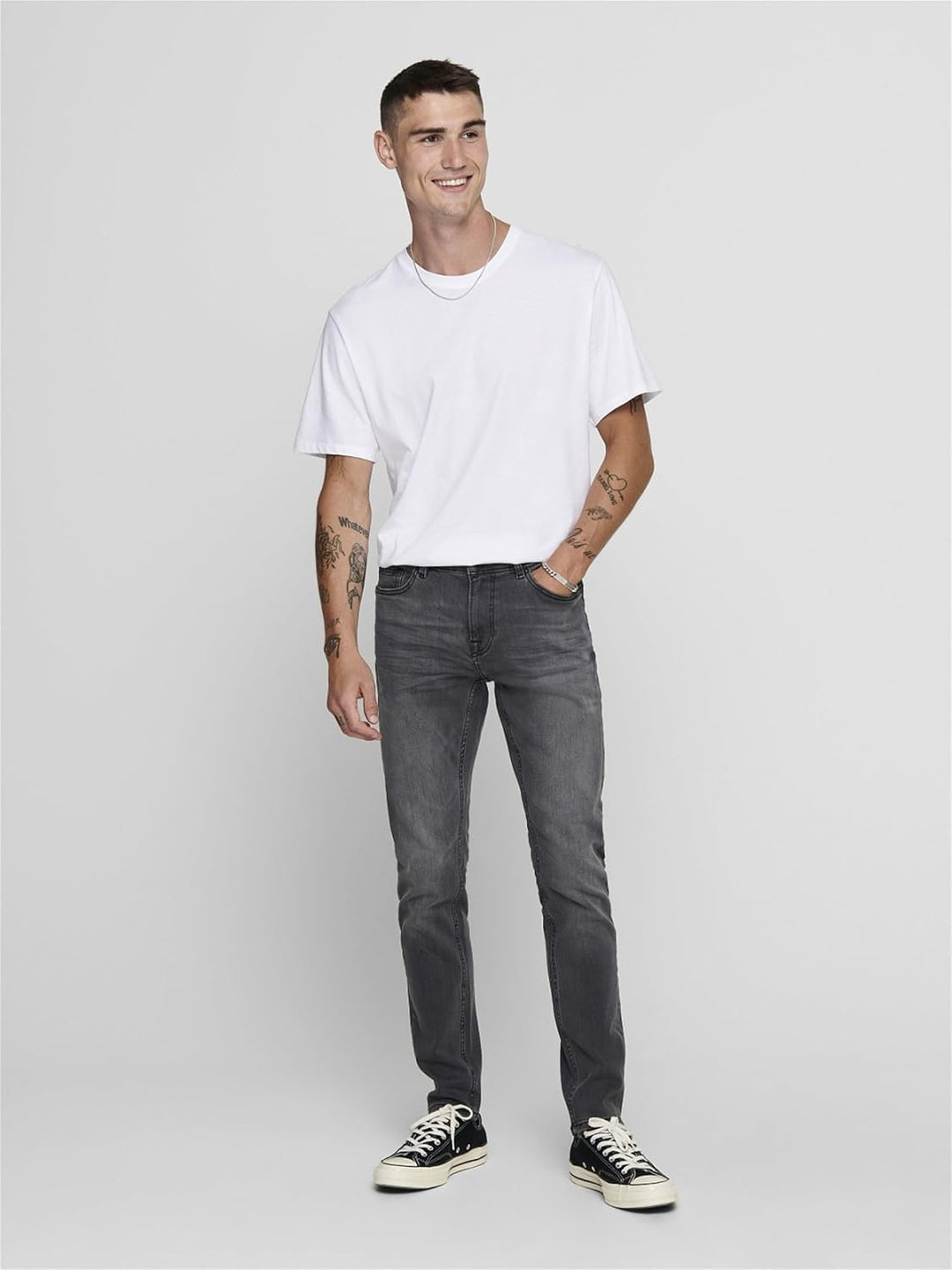 ONLY & SONS Male Skinny Jeans ONSWARP Niedrige Taille Skinny Fit Jeans 28W / 32L Grey Denim, 28W / 3