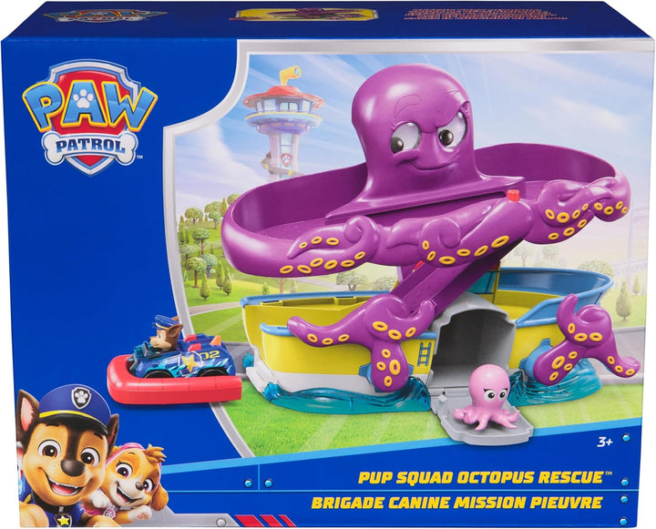 PAW PATROL Pup Squad - Oktopus Spielset mit Rennstrecke, Rampe, Chase Pup Squad Racer und Baby-Tinte