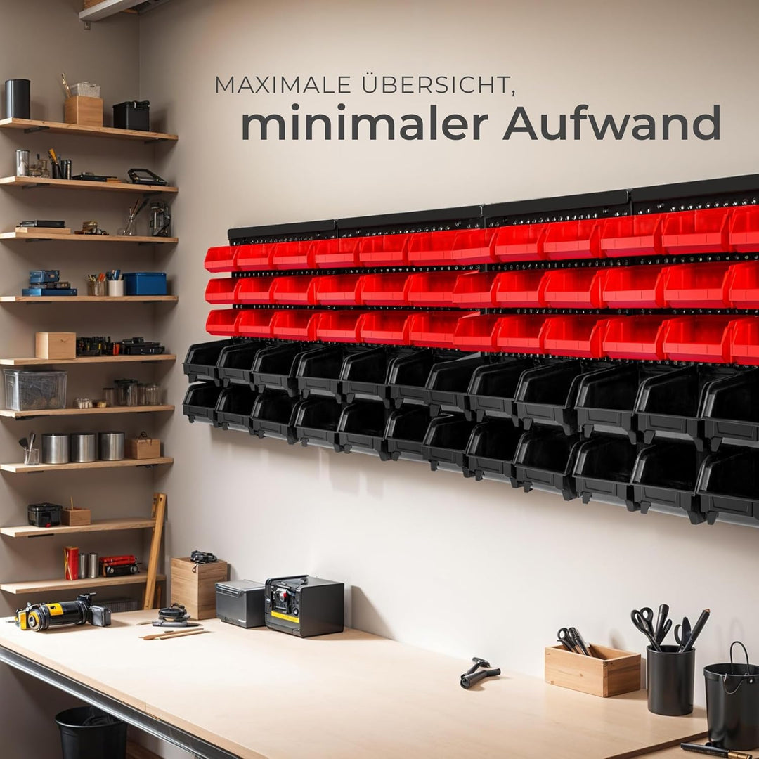 tectake® Werkstatt Wandregal, 62teilig, Stapelboxen, Kleinteilemagazin, Werkzeugwand, Schubladenbox,