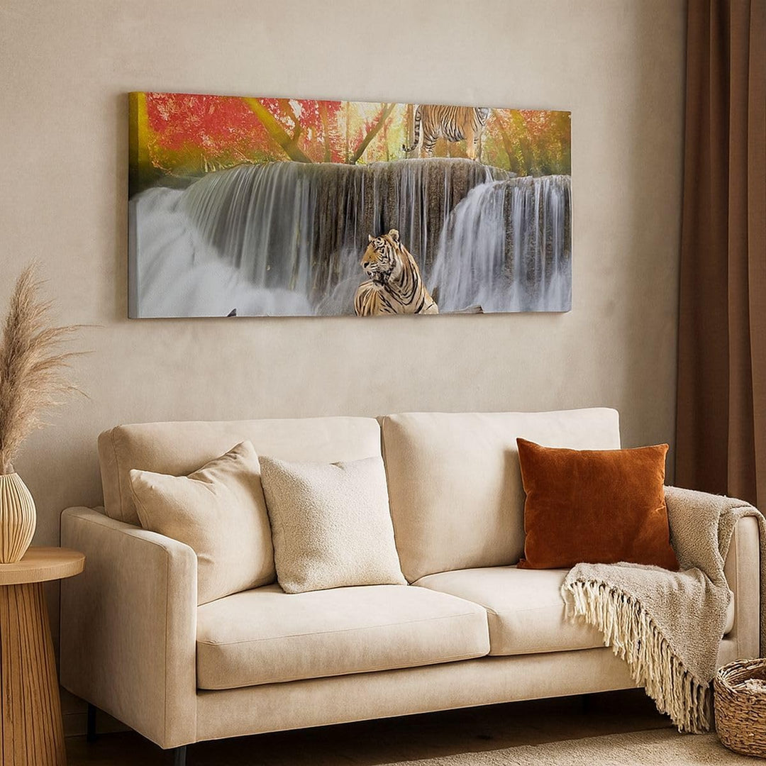 Wandbilder Dekoration Wohnzimmer Tiger natur tier paradies Panorama Bilder auf Leinwand 120x50cm Lei