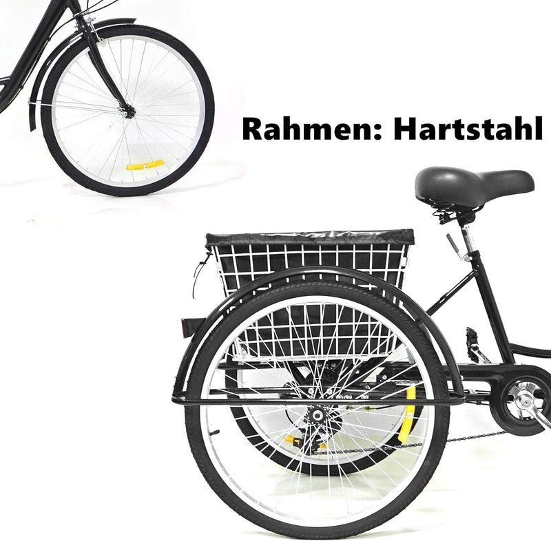 3 Rad Fahrrad Dreirad mit Einkaufskorb,Trike Bike Radfahren ür Erwachsene und Senioren(8 Geschwindig