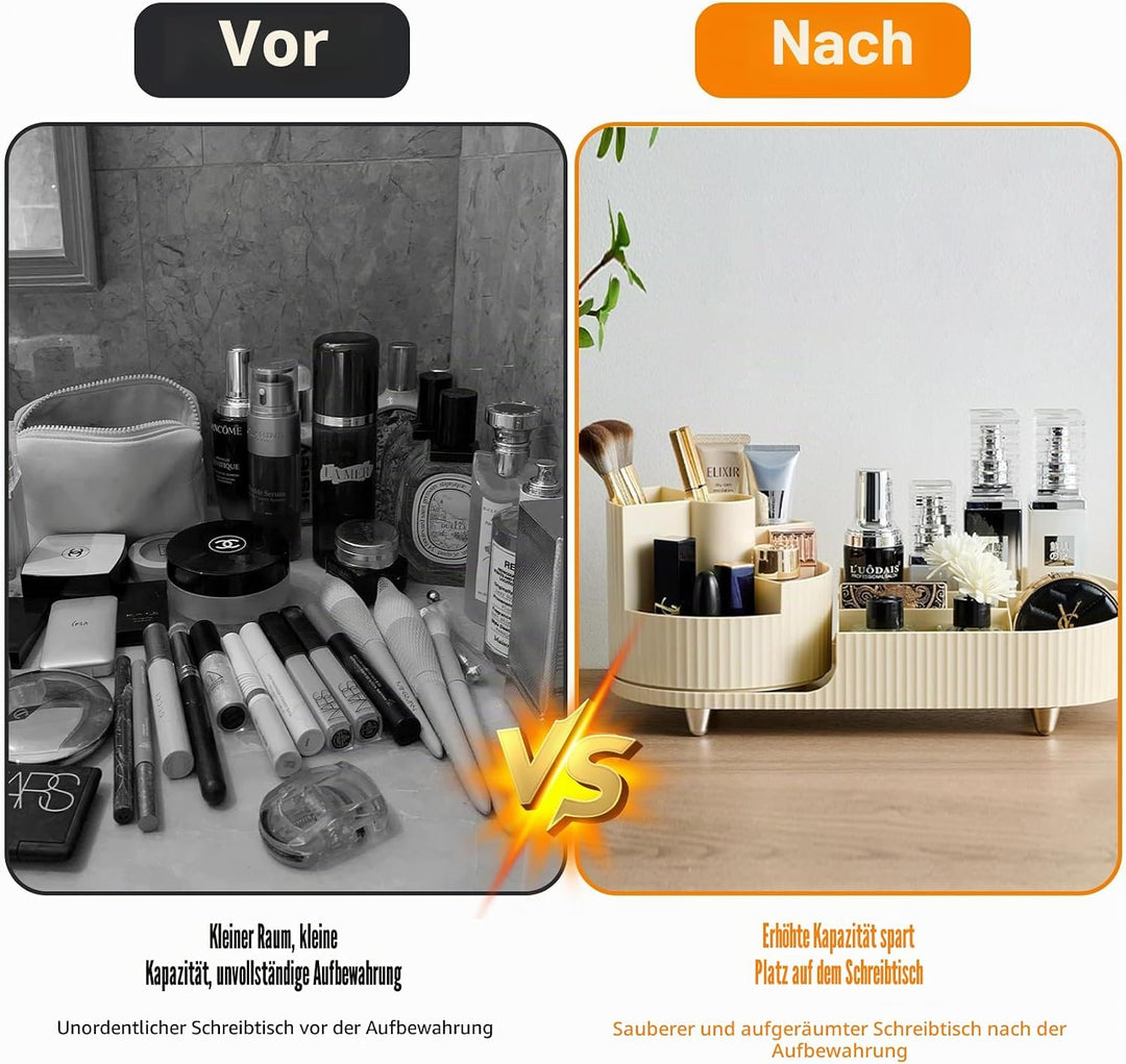 360°Drehbarer Cremefarbe Kosmetik Organizer mit Fach 2 in 1,Hohe Kapazität Skincare Organizer, Aufbe