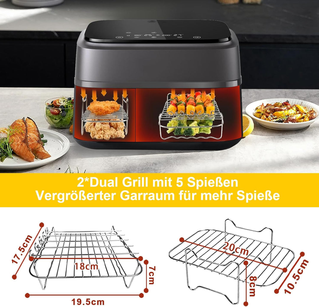 YINGRACE Airfryer Zubehör für Philips Airfryer Dual Basket 3000 Series NA350, 5000 Series NA550, 8PC