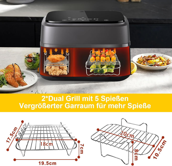 YINGRACE Airfryer Zubehör für Philips Airfryer Dual Basket 3000 Series NA350, 5000 Series NA550, 8PC