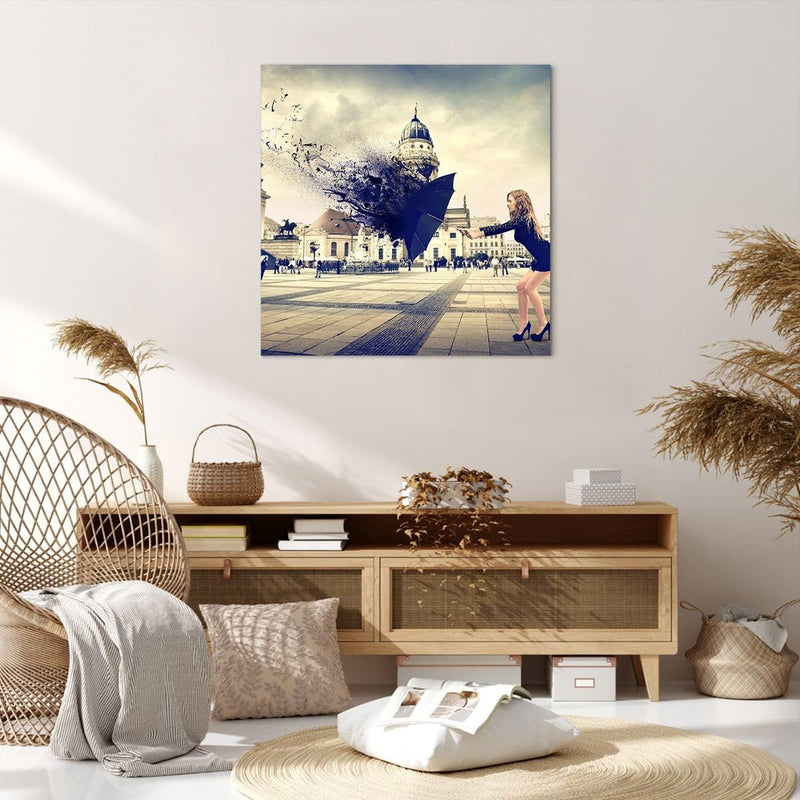 Bilder auf Leinwand 70x70cm Leinwandbild Stadt landmarken quadrat regenschirm Gross Wanddeko Bild Sc