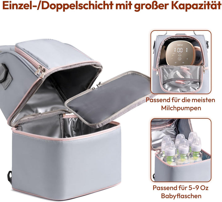 NCVI Muttermilch-Kühltasche mit integrierten Kühlakkus, Isoliertasche für 6 Baby-Flaschen bis zu 150