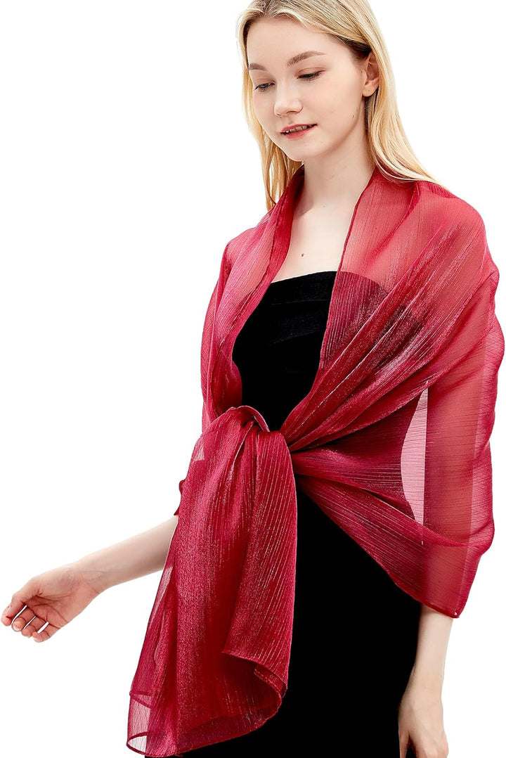 Damen Schals und Wraps für Abendkleider Leichte Sheer Crepe Tücher Shimmer Hochzeit Party Stole Maro