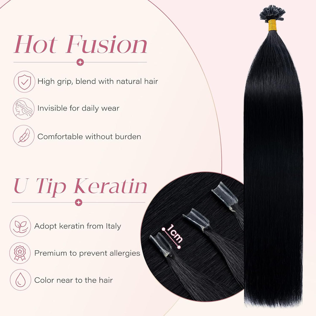 Elailite Echthaar Bonding Extensions 50g Haarverlängerung Keratin U Tip 1g/pcs 40cm 50 Stück 