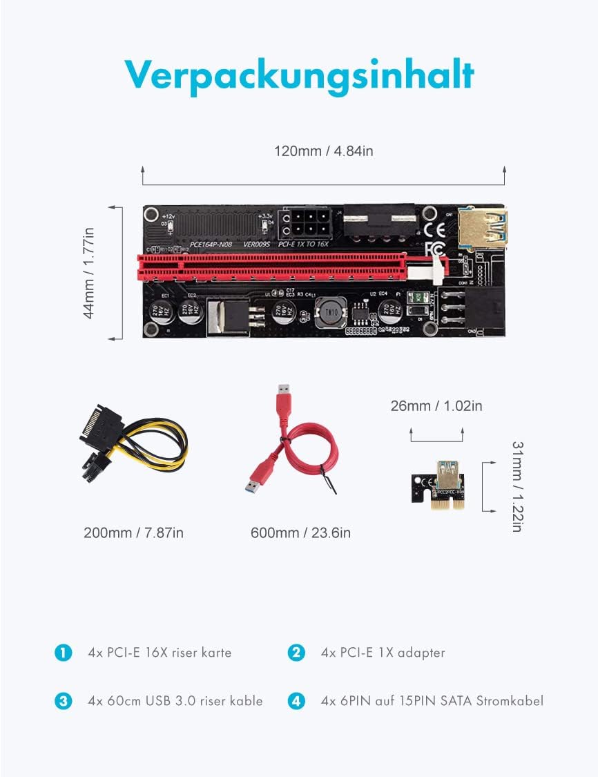 GRAUGEAR PCIe Riser Express Kits - 4 Stück