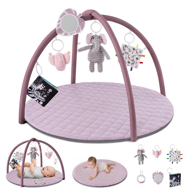 Blissful Diary Spielbogen Baby, Spieldecke Baby Gym Activity Decke mit 6 Abnehmbare Spielzeuge, krab